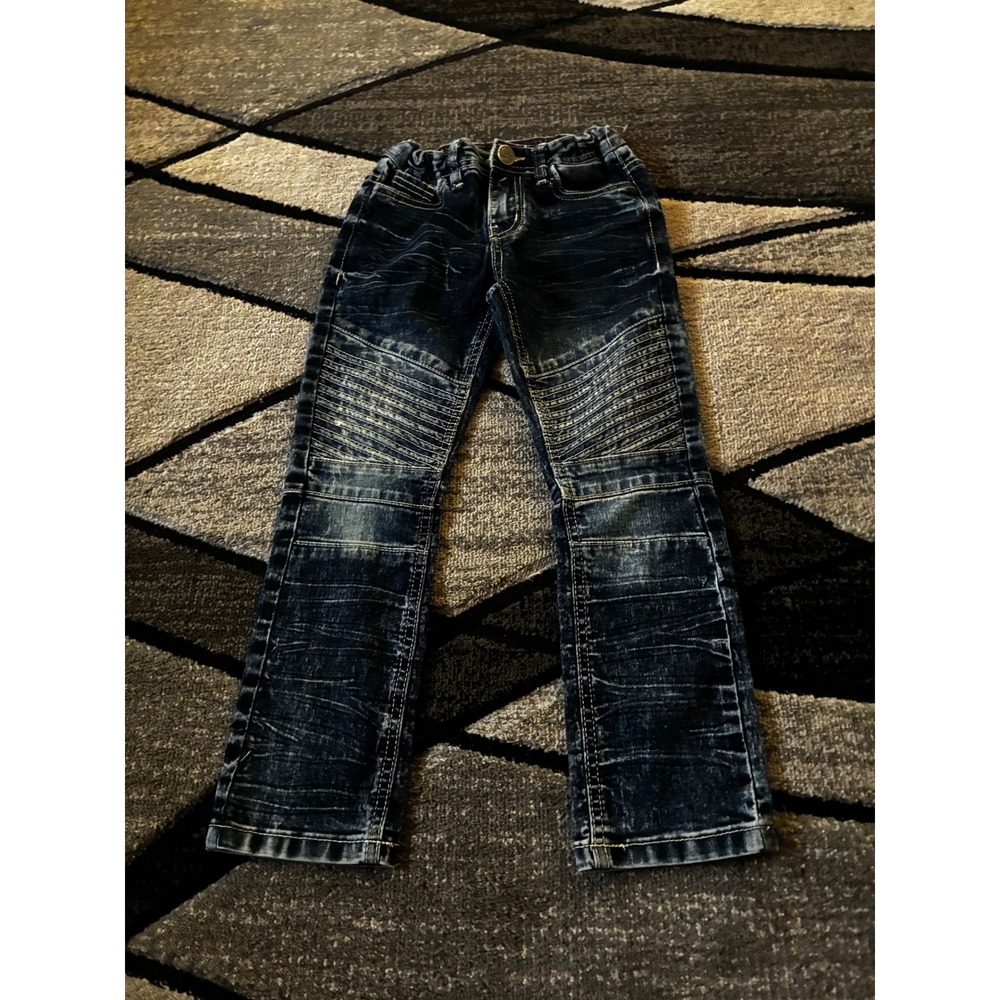 XRAY Jeans Boys Moto Denim Pants Dark Wash Ribbed Knee Slim Straight Size 5